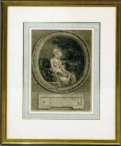 MASQUELIER Louis Joseph, père 1741-1811,Mädchen mit Blumen und Buch auf einer Ban,Reiner Dannenberg 2021-03-29
