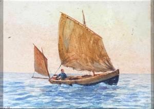 MASSEY Frederick 1800-1900,Falmouth fishing lugger sailing into the wind,David Lay GB 2020-06-11