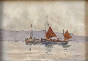 MASSEY Frederick 1800-1900,Fishing Luggers in Carrick Roads,David Lay GB 2023-06-15