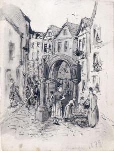 MASSON Alphonse Charles 1814-1898,Straßenszene mit Wäscherinnen am Brunnen,1879,Leo Spik 2016-10-06