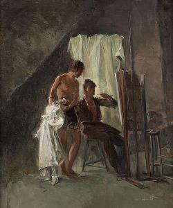 MASSONET Armand 1892-1979,Le peintre et son modèle dans l'atelier,Horta BE 2022-02-21