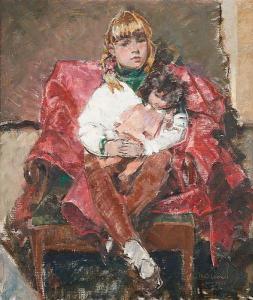 MASSONET Armand 1892-1979,Portrait de jeune fille à la poupée,1966,Horta BE 2021-06-21
