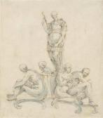 MASTER MEDICI BANQUET DECANTERS 1650-1670,Design for a table ornament with a statue of a,Christie's 2015-07-07