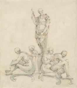MASTER MEDICI BANQUET DECANTERS 1650-1670,Design for a table ornament with a statue of a,Christie's 2015-07-07