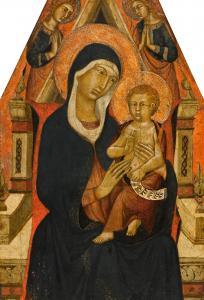 MASTER OF MONTE OLIVETO,Madonna and Child enthroned with Angels in Adorati,Sotheby's 2022-07-07