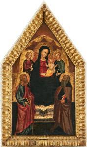 MASTER OF SANT'IVO 1385-1415,The Enthroned Madonna and Child with Sain,15th century,Uppsala Auction 2023-12-12