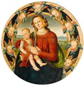 MASTER OF SANTO SPIRITO 1490-1520,Madonna and Child in a ring of cherubs.,Galerie Koller 2008-09-15
