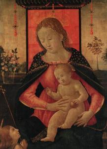 MASTER OF THE BORGHESE TONDO 1400-1500,The Madonna and Child enthroned with a kneeling a,Christie's 1998-10-30