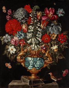 MASTER OF THE GROTESQUE VASES,A still life of a foxglove, tulips, narcissi and o,Bonhams 2022-07-06