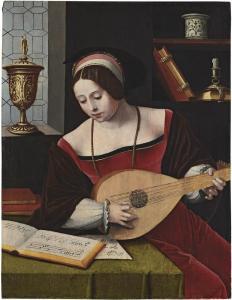 MASTER OF THE HALF LENGTH FIGURES,A lady playing a lute in an interior,Christie's 2009-12-08