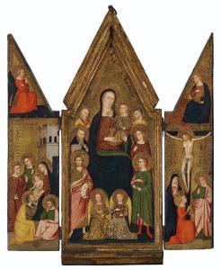 MASTER OF THE LAZZARONI MADONNA 1395-1400,A triptych of The Madonna and Child with Saint,Christie's 2020-10-20