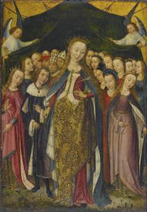 MASTER OF THE LEGEND OF SAINT LUCY 1480-1500,SAINT URSULA PROTECTING THE ELEVEN THOU,1500,Sotheby's 2013-01-31