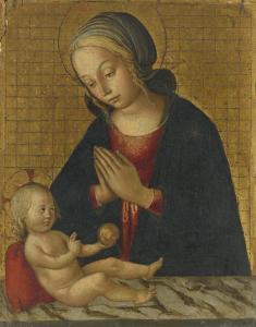 MASTER OF THE LIVERPOOL MADONNA 1495-1500,THE MADONNA AND CHILD SEATED ON A MARBLE LEDGE ,Sotheby's 2013-01-29