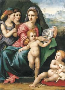 MASTER OF VOLTERRA 1530-1570,Madonna con Bambino, San Giovannino e due angeli,Christie's 2002-12-04