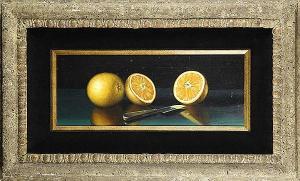  Master Of The Hartford Still Life - With Oranges And Knife, Oil On Canvas, Signed "rick Gonzales" Lower Right, 20th Century, Overall : 18"h X 30"w