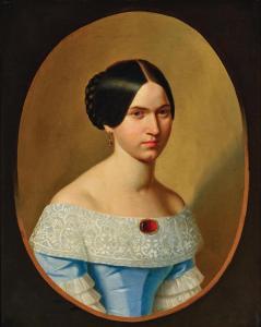 MASZKOWSKI Jan,Portrait of a lady in a blue dress with lace colla,1848,Palais Dorotheum 2024-02-21