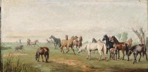 MATHAUSER Josef 1846-1917,Herd of Horses with Herdsman,1891,Palais Dorotheum AT 2017-09-13