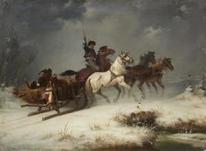 MATHAUSER Josef 1846-1917,Winterlandschaft mit vierspännigem Pferdeschlitten,Lempertz DE 2018-09-19