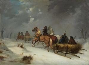 MATHAUSER Josef 1846-1917,Winterlandschaft mit zwei Pferdeschlitten,1875,Lempertz DE 2018-09-19