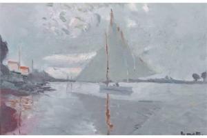MATHER G 1900-1900,A Sailing Boat near the shore,John Nicholson GB 2015-07-15