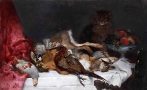 MATHEY Paul 1844-1929,Natura morta con cacciagione e gatto,Cambi IT 2023-04-19