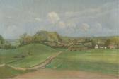 MATHIESIN H.J,Country landscape with dirt road and town,1918,Quinn's US 2012-03-03