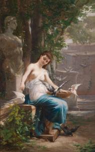 MATHIEU Eugene 1812,A Young Girl Feeding Pigeons,Palais Dorotheum AT 2013-12-11