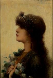 MATIGNON Albert 1869-1937,Femme à la coiffe de perles,1885,Swann Galleries US 2024-03-14
