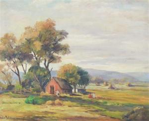 MATILDA Sister 1887-1980,FARM LANDSCAPE WITH CHILDREN PLAYING,Apple Tree Auction Center 2016-10-21