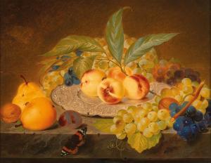 MATTENHEIMER Theodor,Still Life with Peach, Grapes and Butterfly,1829,Palais Dorotheum 2022-09-08