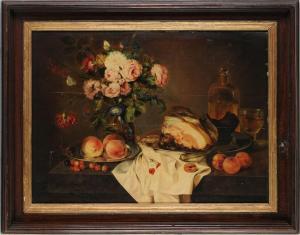 MATTENHEIMER Theodor 1787-1856,Stillleben mit Blumen, Früchten und Schinken,Leipzig DE 2021-03-06