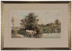 MATTHEWS Albert A 1900-1900,Cows Watering with Cottage in Distance,Brunk Auctions US 2017-03-24