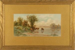 matthews m.a 1900-1900,Pastoral view with cows at a riverbank,Eldred's US 2009-12-11