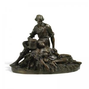 MATVEI CHIZHOV,A BRONZE GROUP OF A FIELD WORKER WATCHING OVER HIS,1873,Sotheby's 2007-11-27