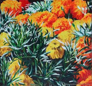 MAUGHAN Karl 1964,Orange and Yellow Marigolds,1993,International Art Centre NZ 2015-12-02