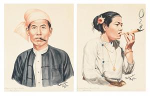 MAUNG SU Yatanabon 1903-1966,A set of four portrait studies of Burmese sitters ,Bonhams 2022-03-02