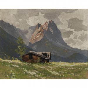 MAURUS Hans 1901-1942,Blick auf den Waxenstein Im Vordergrund eine Hütte,Neumeister DE 2024-04-07
