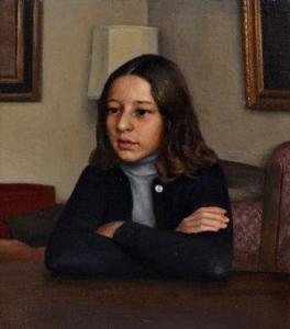 MAURY R,Young girl seated at a table with arms folded,Fieldings Auctioneers Limited 2012-01-14