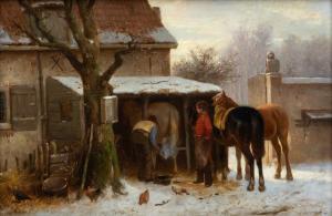 MAUVE Anton 1838-1888,A farrier shoeing a horse on a winter morning,Venduehuis NL 2023-11-15