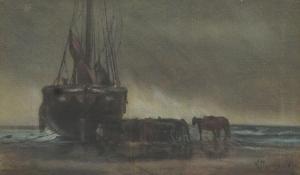 MAUVE Anton 1838-1888,Dutch Beach Scene with Fishing Boat and Team of Ho,1871,Burchard US 2018-03-25