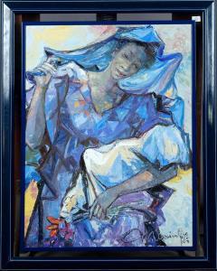 MAVINGA Ma Nkondo Ngwala 1937,La Femme en bleu,1985,Galerie Moderne BE 2020-06-22