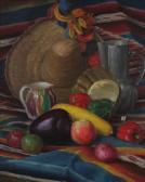 MAXIM BEHAR ELY 1890,STILL LIFE WITH STRAW HAT AND VEGETABLES,Sloans & Kenyon US 2012-05-04
