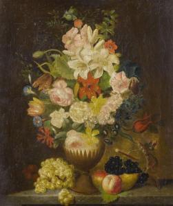 MAXWELL LYTE Frances Fownes 1800-1900,Still lifewith flowers in a vase and fruit on ,Galerie Koller 2010-09-13