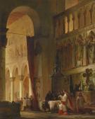 MAYER Friedrich Carl 1824-1903,Taufe in einer neoromanischen Kirche,1855,Neumeister DE 2019-03-20