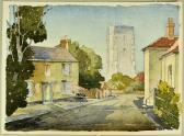 MAYES Reginald,Village street scene with church tower and two fig,1990,Canterbury Auction 2022-04-09