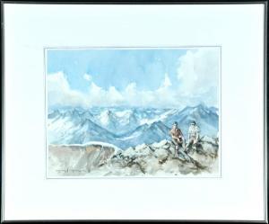 MAYR Karl 1920,Zwei Bergsteiger am Gipfel vor Gipfelpanorama,1989,Allgauer DE 2015-07-09