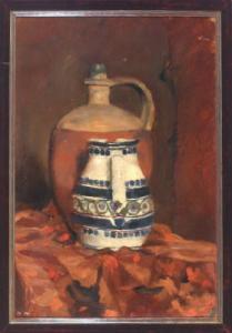 MAYR Peter Paul 1908-1987,Stilleben mit zwei Keramikhenkelkannen auf rötlich,Allgauer DE 2008-07-11