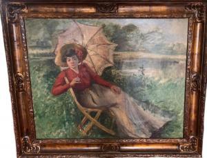 MAZARD Alphonse Henri 1865-1939,Femme à l'ombrelle près de l'étang,Osenat FR 2023-07-22