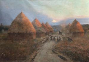 MAZARD Alphonse Henri 1865-1939,Troupeau de moutons près des meules,Osenat FR 2023-09-30
