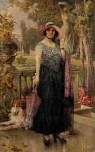 MAZZOLANI Bruto 1880-1949,Donna al parco, dopo la pioggia,1924,Finarte IT 2024-04-17